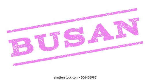 Busan watermark stamp. Text caption between parallel lines with grunge design style. Rubber seal stamp with unclean texture. Vector violet color ink imprint on a white background.