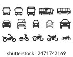 Bus,Car and Motorcycle Transport Icon.Black simple thin line icon vector illustration.