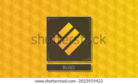 BUSD cryptocurrency colorful logo on pattern background.