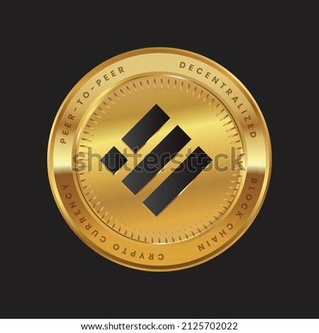 BUSD Cryptocurrency logo in black color concept on gold coin. Binance USD Block chain technology symbol. Vector illustration.