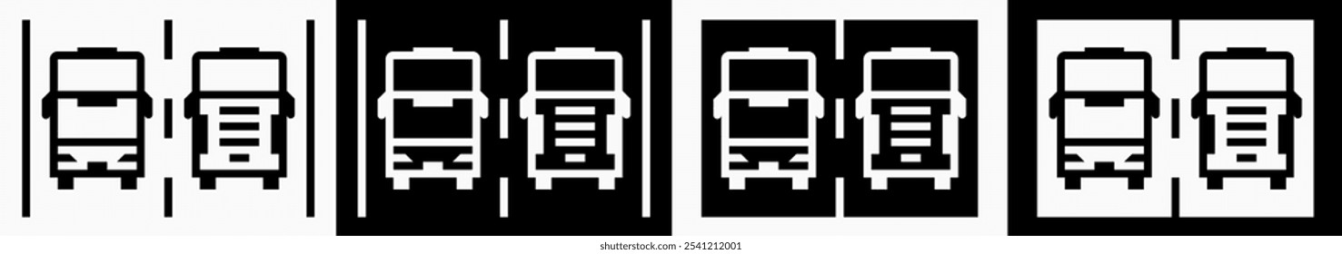 Buses on Road Icons: vector illustration of icons of buses on road with black and white background