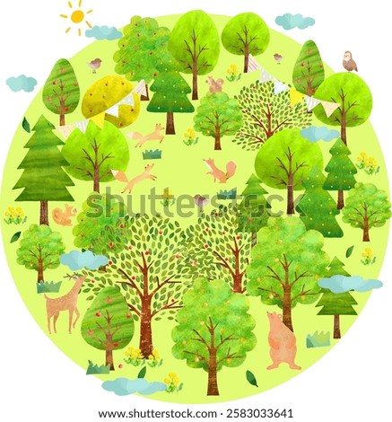  bush and animals eco environment green field vector illustration icons set