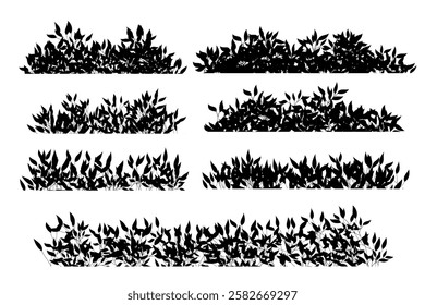 bush banner. black bushes silhouette set