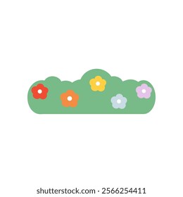 Bush with colorful flowers. Natural, blossom, garden, environment concepts. Flat decorative vector design isolated illustration.