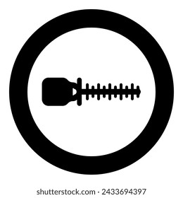 Bush cutter trimmer for bushes mowing hedge garden work concept icon in circle round black color vector illustration image solid outline style