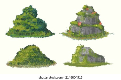 bush drawing vector set, tree vector illustration