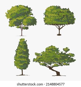 bush drawing vector set, tree vector illustration