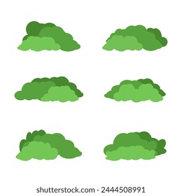 Bush element. Green garden vegetation bush icon. Cartoon bushes for outdoor decorate garden landscaping fence isolated vector sign template set