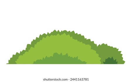 Bush flat illustration. Green summer landscape. Outdoor forest natural environment. Spring foliage element. Grass decoration isolated on white