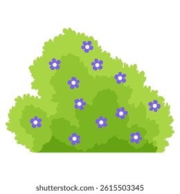 Bush with flowers icon. Cartoon forest and park shrubbery with floral elements. Landscape scene create element. Vector cartoon illustration