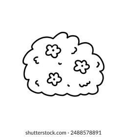 Bush with flowers isolated on a white background. Vector hand-drawn illustration in doodle style. Perfect for cards, decorations, logo, various designs.