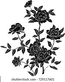 bush of flowers in a vector version of a white line (black fill), on a white background.