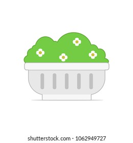 bush and flowers  in a white pot for gardening cartoon object on white background, vector illustration