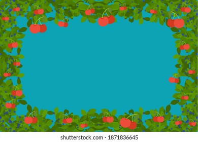 bush frame with cherries on blue background vector illustration