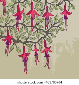 Bush fuchsia blossoms on a beige background - vector illustration