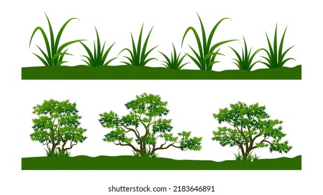 Bush and grass collection with grass individual flat element design