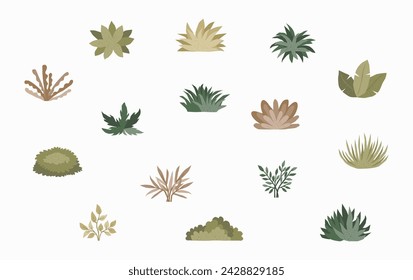 Ilustración vectorial de arbusto y hierba en estilo plano
