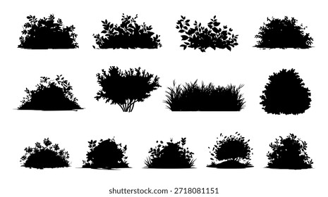 Icono de arbusto en estilo de silueta de Vector que muestra varias Formas de arbustos para paisajes, paisajes naturales y Plantillas de diseño EPS.