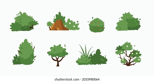 conjunto de iconos de paisaje de bush, ilustración vectorial, diseño plano.