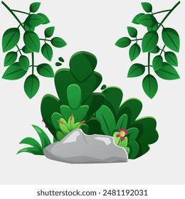 Bush with leaf and rocks