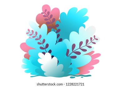 Bush and Leaves Floral Flat Background Design. Floral modern decoration isolated leaves and flowers arrangement.