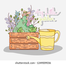 bush with plants branches leaves inside wood plant pot