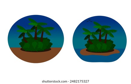 arbustos, arbustos, playa y palmeras en el Vector de la mañana y la tarde