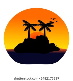 bush, shrubs, beach and palm tree at morning and afternoon vector