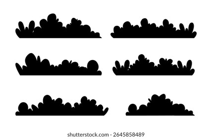 Conjunto de silueta de Bush. Arbustos de hierba negra aislados sobre fondo blanco. Elementos de Vector de Naturaleza