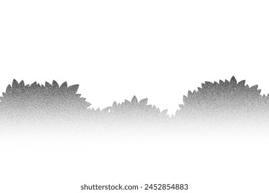 Bush stipple vector silhouette. Gradient shrub and grass illustration. Plant hedge landscape. grainy forest foliage with dotted texture