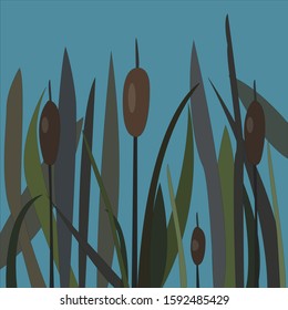 Bush of Swamp Reed on a Lake. vector Illustration
