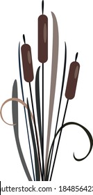 Bush of Swamp Reed on a Lake. vector Illustration