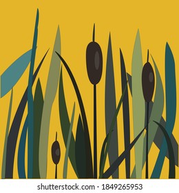 Bush of Swamp Reed on a Lake. vector Illustration
