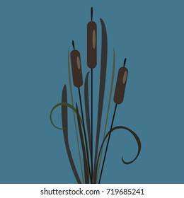 Bush of Swamp Reed on a Lake. vector Illustration