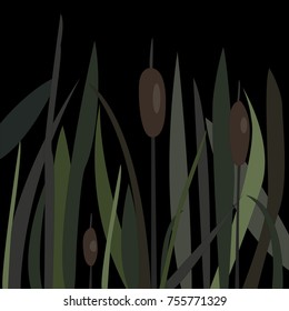 Bush of Swamp Reed on a Lake. vector Illustration