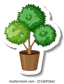 Bush tree in pot in cartoon style illustration