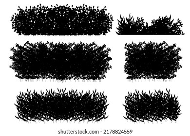 bush wall silhouette, black silhouette of hedge plant in garden