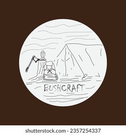 bushcraft camp line art vector
