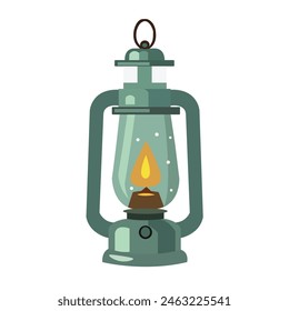 Bushcraft oil gas lamp vector illustration, kerosene camping lantern isolated on white background