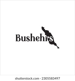 Bushehrs map and black lettering design on white background