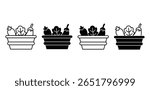 Bushel Basket Vegetable Icon Set Black and White Line Art Illustrations Vector Design