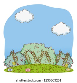 bushes grass cute cartoon outdoors