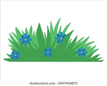 Bushes Grass with Flowers Illustration
