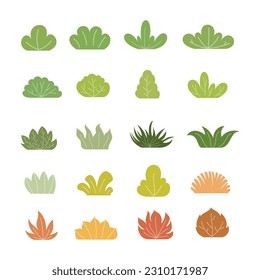 Bushes and Grass Illustration. Simple abstract floral flat cartoon vector illustration. Garden green plant isolated on white background. Eco element