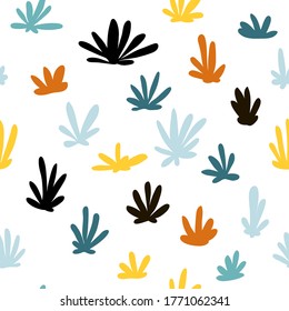 Bushes of grass seamless pattern. Funny colorful Vector illustration in simple cartoon Scandinavian style. Childish design for baby clothes, bedding, textiles, nursery wall art, and card.