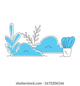 bushes with plants scene natural vector illustration design