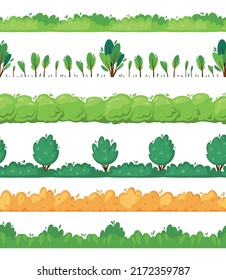 bushes seamless. cartoon landscape for games backgrounds outdoor trees and bushes. Vector horizontal pattern