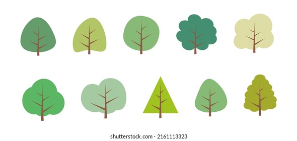 BUSHES. Set of different bush, shrub. Minimal cute nature icons. Flat vector illustration. Collection, various green bushes. Nature design icon of forest. Simple spring, summer illustration.