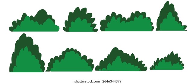 Bushes and Shrubs Vetor Bundle - Conjunto de 8 elementos de Bush verde para a natureza e projeto de paisagem