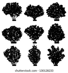 Bushes silhouettes vector set.